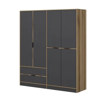 Dulap ELINA, 6 usi, 2 sertare, antracit + auriu, 185x52x208 cm imagine