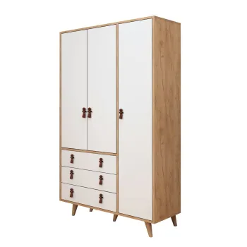 Dulap FRANKY, 3 usi, 3 sertare, stejar + alb, 120x52x187 cm imagine