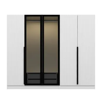 Dulap KALE PLUS, 5 usi, alb + geam fumuriu, 225x52x210 cm imagine