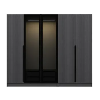 Dulap KALE PLUS, 5 usi, antracit + geam fumuriu, 225x52x210 cm imagine