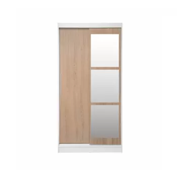 Dulap KOSS 02, cu usi glisante si oglinda, corp alb + usi sonoma, 100x60x200 cm imagine