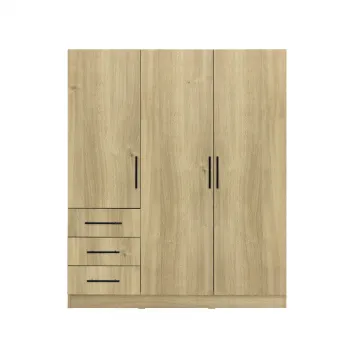 Dulap Leon cu sistem soft close, 3 usi si 3 sertare, stejar Belfast, 150x45x180 cm imagine