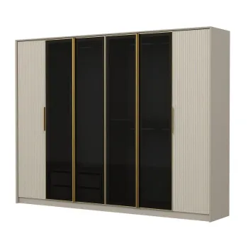 Dulap LUXE, 6 usi, alb + auriu + geam fumuriu, 274x52x210 cm imagine