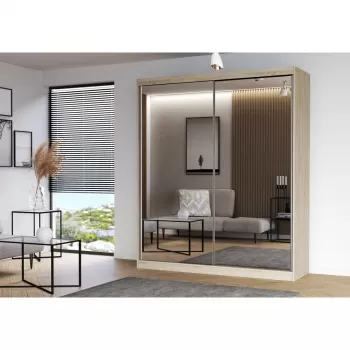 Dulap MULTI 20, usi glisante, oglinda, 6 rafturi, bara de haine, sonoma, 183x61x218 cm imagine