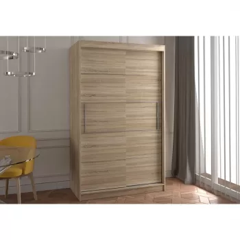 Dulap NEOMI 06, usi glisante, 6 rafturi, bara de haine, sonoma, 120x61x200 cm imagine