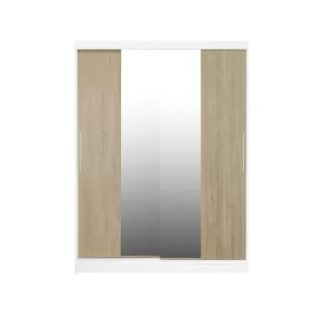 Dulap RODOS 04, usi glisante si oglinda, corp alb + usi sonoma, 150x60x200 cm imagine