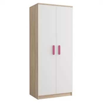 Dulap SMIK III - 06, 2 usi, corp sonoma, front, alb, roz, 80x50x193 cm imagine