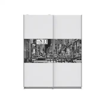 Dulap TIGO, cu usi glisante, 5 rafturi, bara haine, alb, 150x61x191 cm imagine