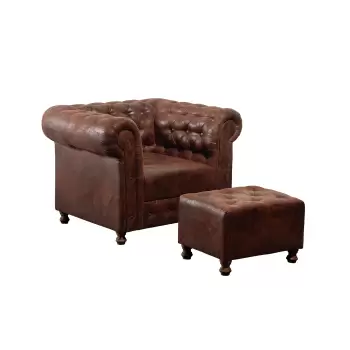 Fotoliu CHESTERFIELD fix, cu taburet si arcuri, maro, 115x90x80 cm imagine
