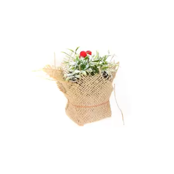 Ghiveci din iuta cu flori decorative, 10x10x14 cm imagine