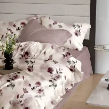 Lenjerie de pat finet 6 piese, cearceaf pat cu elastic, cearceaf pilota 200x230, 2 fete perna 50x70, 2 fete perna 70x70, Extra, Burgundy Blossom, 61 imagine