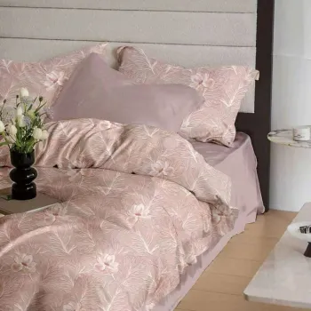 Lenjerie de pat finet 6 piese, cearceaf pat cu elastic, cearceaf pilota 200x230, 2 fete perna 50x70, 2 fete perna 70x70, Extra, Pink Leaves, 63 imagine