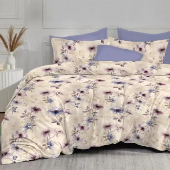 Lenjerie de pat finet 6 piese, cearceaf pat cu elastic, cearceaf pilota 200x230, 2 fete perna 50x70, 2 fete perna 70x70, Violet Harmony, Promo imagine