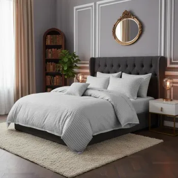 Lenjerie de pat pentru 1 persoana, Bumbac Damasc 100%, 3 piese, Cearceaf pat 160x240, Cearceaf pilota 150x210, Fete de perne 50x70, gri imagine