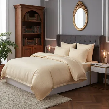 Lenjerie de pat pentru 2 persoane XXL, Bumbac Damasc 100%, 4 piese, Cearceaf pat 240x260, Cearceaf pilota 200x230, Fete de perne 50x70 x 2, cappucino imagine