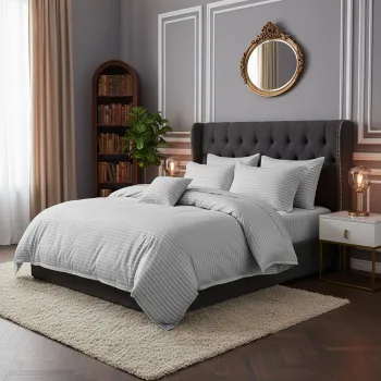 Lenjerie de pat pentru 2 persoane XXL, Bumbac Damasc 100%, 4 piese, Cearceaf pat 240x260, Cearceaf pilota 200x230, Fete de perne 50x70 x 2, gri imagine