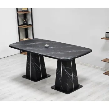 Masa RAMSIS, dreptunghiulara, marmura negru, 190x90x73 cm imagine