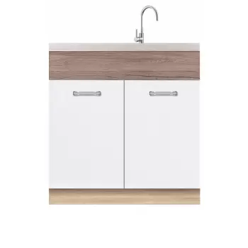 Masca chiuveta 80 ECO-12D, 2 usi, corp stejar sonoma, fronturi alb lucios + stejar sanremo, 80x51x82 cm imagine