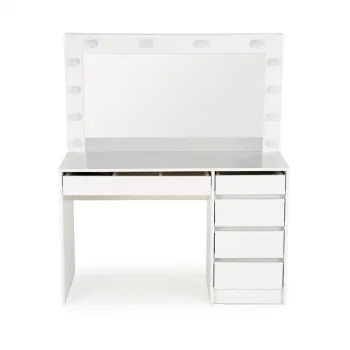 Masuta de toaleta HOLLYWOOD, 5 sertare, cu oglinda si iluminare LED, alb, 120x55x140 cm imagine