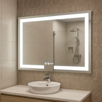 Oglinda cu iluminare LED, functie dezaburire, ceas si termometru, MD1, 100x80 cm imagine