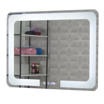 Oglinda cu iluminare LED, functie dezaburire, ceas si termometru, MD1, 80x60 cm imagine