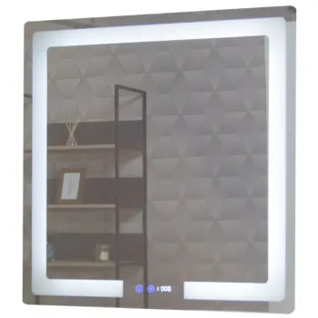 Oglinda cu iluminare LED, functie dezaburire, ceas si termometru, MD1, 80x80 cm imagine