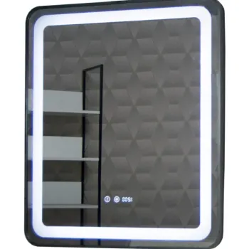 Oglinda cu iluminare LED, functie dezaburire, ceas si termometru, MD3, rama negru, 70x80 cm imagine