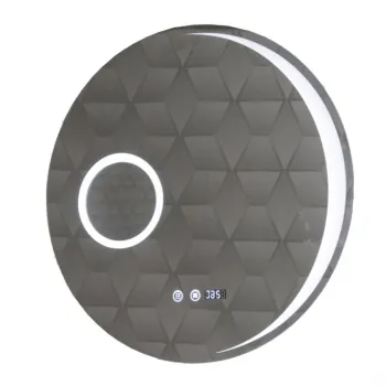 Oglinda cu iluminare LED, functie dezaburire, ceas, termometru si lupa, MD5, diametru 80 cm imagine