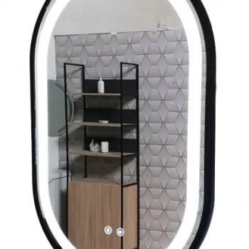 Oglinda cu iluminare LED si functie dezaburire, MD3, rama neagra, 50x80 cm imagine