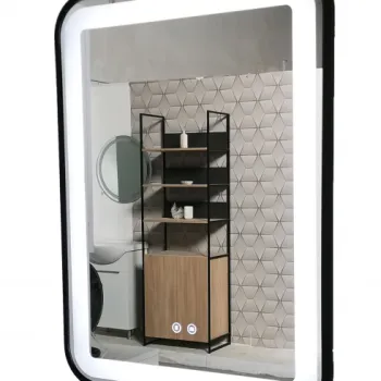 Oglinda cu iluminare LED si functie dezaburire, MD3, rama neagra, 60x80 cm imagine
