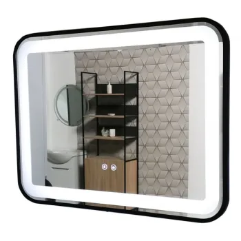 Oglinda cu iluminare LED si functie dezaburire, MD3, rama neagra, 80x60 cm imagine