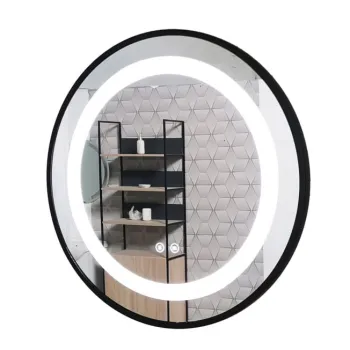 Oglinda cu iluminare LED si functie dezaburire, MD3, rama neagra, diametru 60 cm imagine