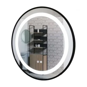 Oglinda cu iluminare LED si functie dezaburire, MD3, rama neagra, diametru 70 cm imagine