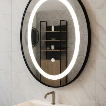 Oglinda cu iluminare LED si intrerupator touch, MD6, rama neagra, 50x70 cm imagine