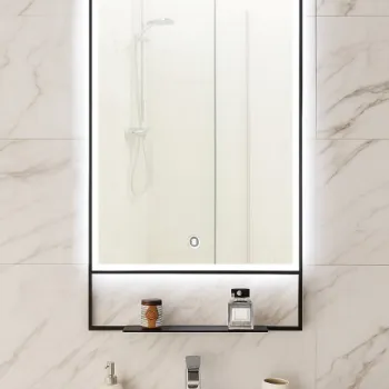 Oglinda cu iluminare LED si intrerupator touch, MD6, rama neagra, 60x95 cm imagine