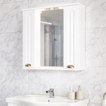 Oglinda seria 172, front MDF, montata, alb rustic, 75x71 cm imagine