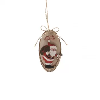 Ornament de agatat Mos Craciun pe trunchi, cu sac, 6x13 cm imagine