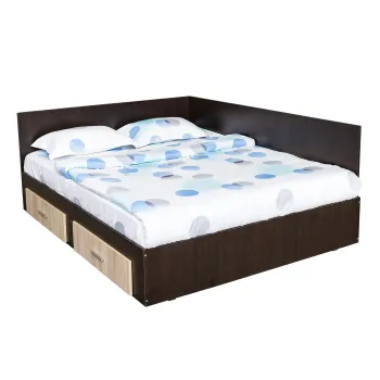 Pat Colt Alma Drept 160x200 cm, cu 2 sertare laterale pe role, colt interschimbabil, sonoma inchis + sonoma deschis imagine