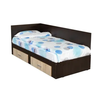 Pat Colt Alma Drept 90x200 cm, cu 2 sertare laterale pe role, colt interschimbabil, sonoma inchis + sonoma deschis imagine