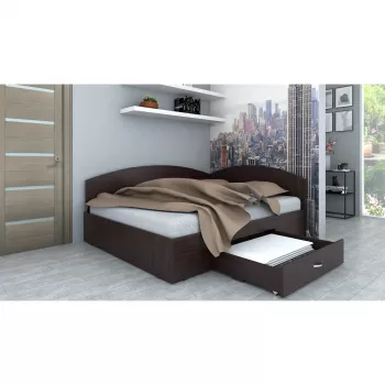 Pat de colt, 140x200 cm, sertar lateral pe role, wenge imagine