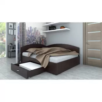 Pat de colt, 160x200 cm, cu sertar pe role, wenge imagine