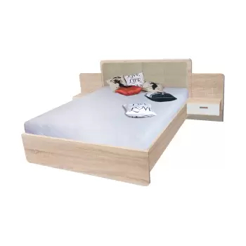 Pat EF2L, cu tablie tapitata, 160x200 cm, noptiere, sonoma + alb imagine