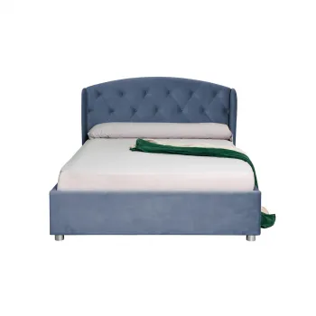 Pat tapitat ROUND, cu somiera rabatabila, spatiu depozitare, albastru, 160x200 cm imagine