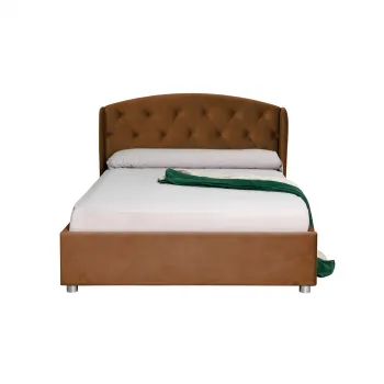 Pat tapitat ROUND, cu somiera rabatabila, spatiu depozitare, caramiziu, 180x200 cm imagine