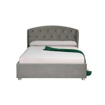 Pat tapitat ROUND, cu somiera rabatabila, spatiu depozitare, crem inchis, 140x200 cm imagine