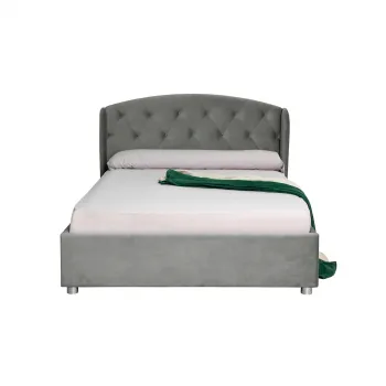 Pat tapitat ROUND, cu somiera rabatabila, spatiu depozitare, gri deschis, 140x200 cm imagine