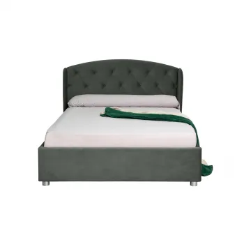 Pat tapitat ROUND, cu somiera rabatabila, spatiu depozitare, gri inchis, 180x200 cm imagine