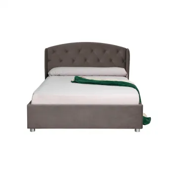 Pat tapitat ROUND, cu somiera rabatabila, spatiu depozitare, maro, 140x200 cm imagine