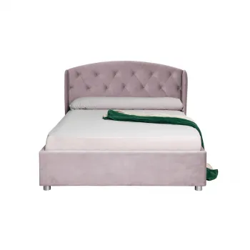 Pat tapitat ROUND, cu somiera rabatabila, spatiu depozitare, mov deschis, 140x200 cm imagine