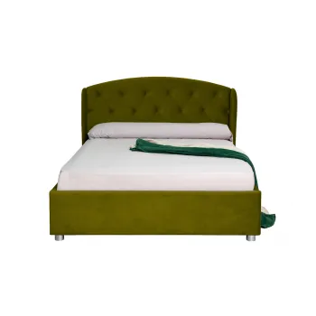 Pat tapitat ROUND, cu somiera rabatabila, spatiu depozitare, verde deschis, 180x200 cm imagine